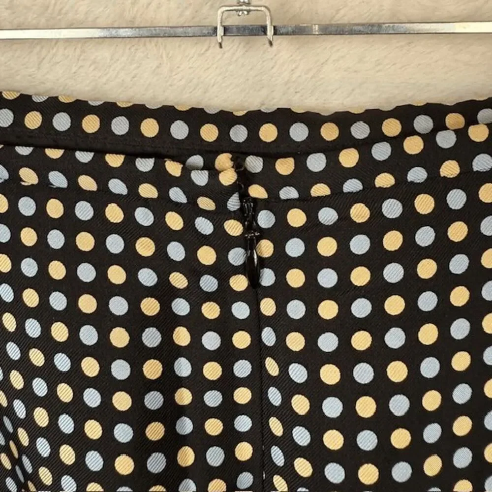 Ann Taylor 100% Silk Pencil Skirt Black with Blue / Cream Polkadots‎ Size 8P